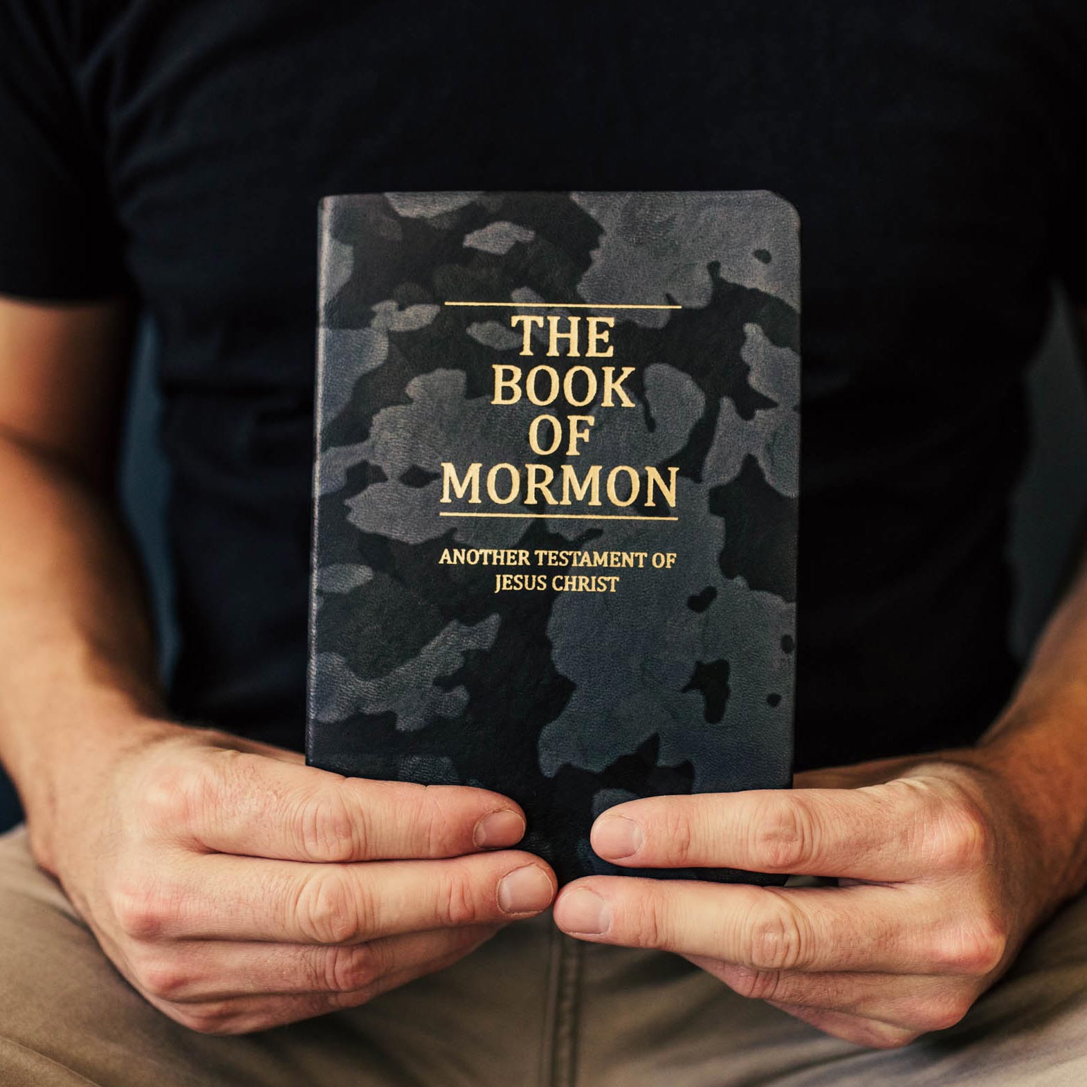 Hand-Bound Genuine Leather Book of Mormon - Black Camo - LDP-HB-BOM-BCAMO