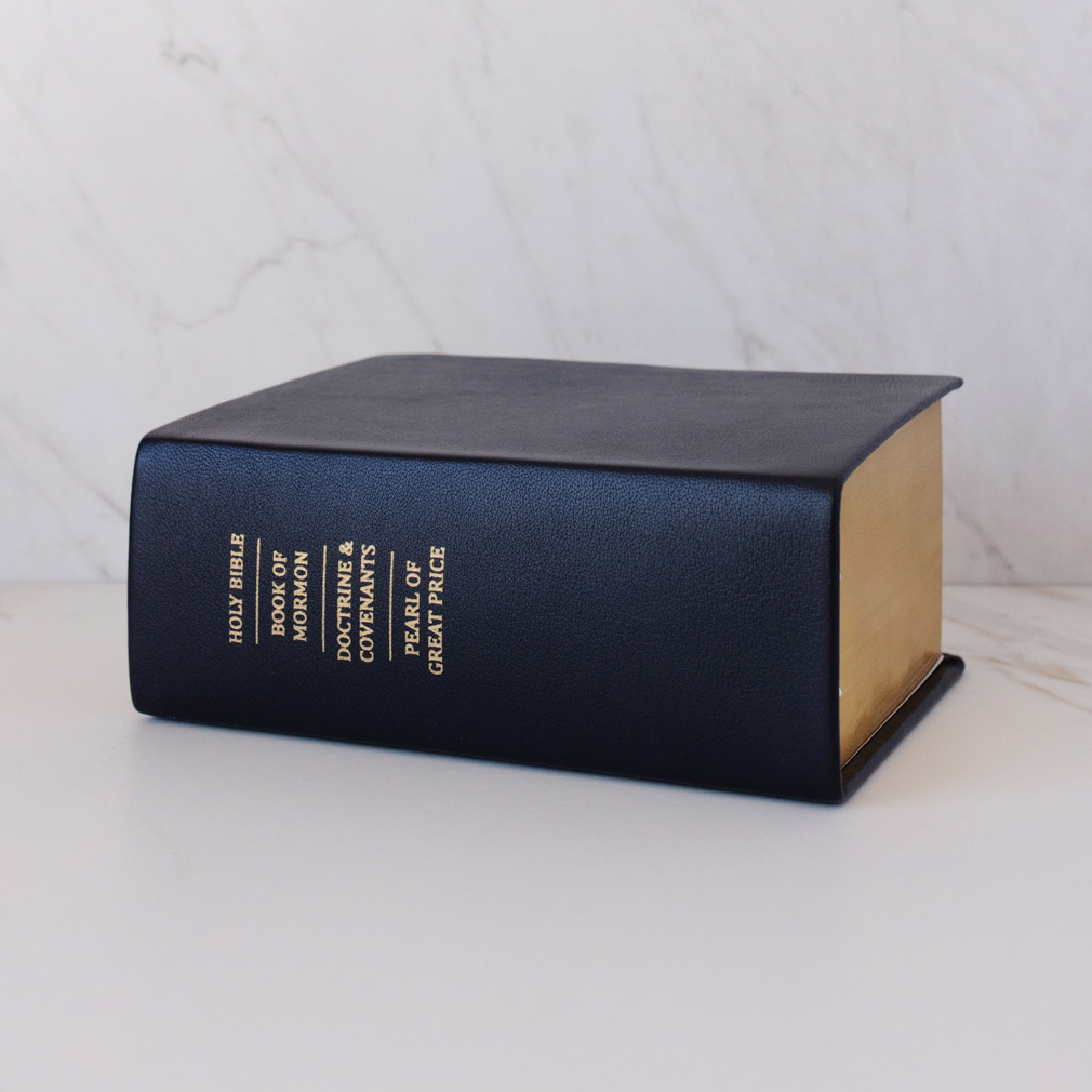 Pre-Made Hand-Bound Genuine Leather Quad - Navy Blue, Black Ribbons - LDP-HB-RQ-NBL-PM-BLK