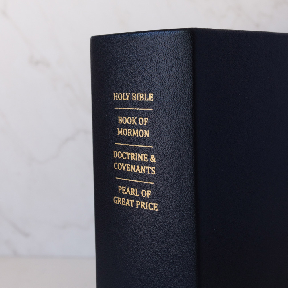 Pre-Made Hand-Bound Genuine Leather Quad - Navy Blue, White Ribbons - LDP-HB-RQ-NBL-PM-WHT