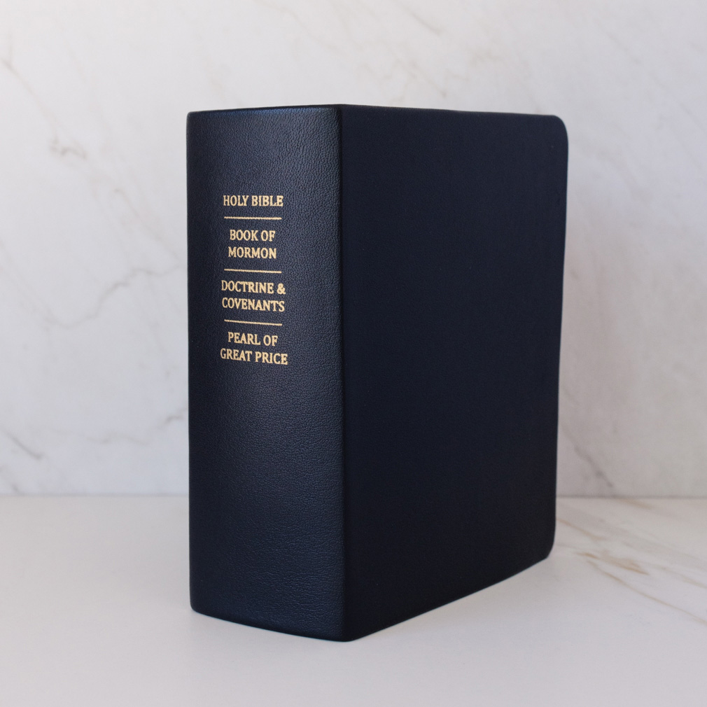 Pre-Made Hand-Bound Genuine Leather Quad - Navy Blue, White Ribbons - LDP-HB-RQ-NBL-PM-WHT