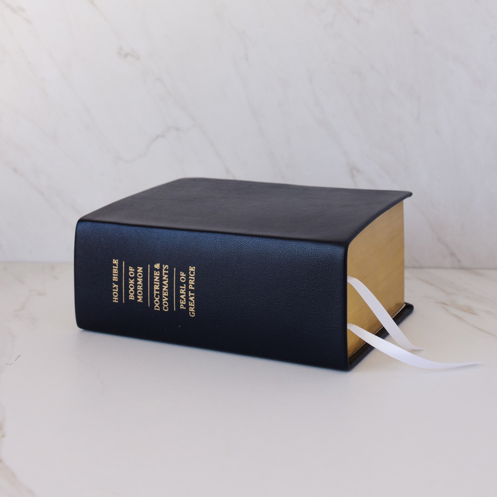 Pre-Made Hand-Bound Genuine Leather Quad - Navy Blue, White Ribbons - LDP-HB-RQ-NBL-PM-WHT