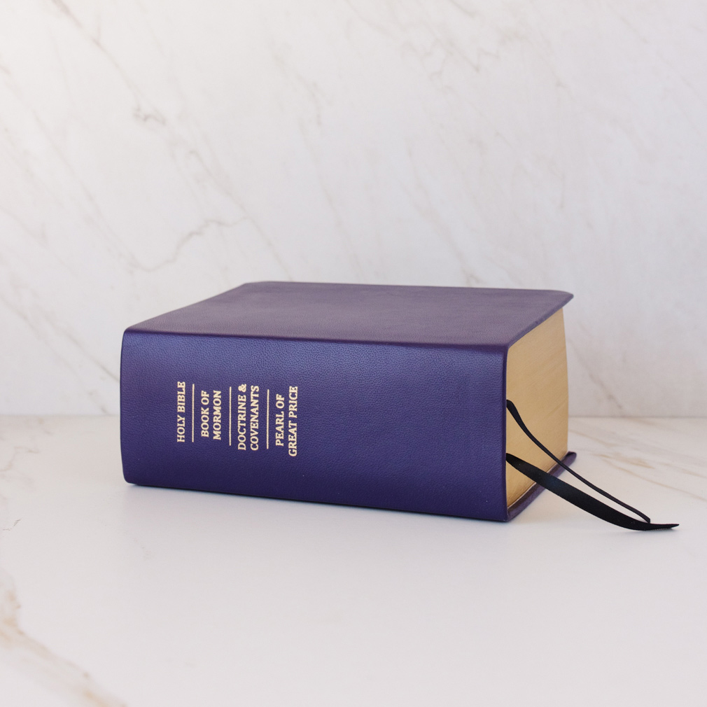 Pre-Made Hand-Bound Genuine Leather Quad - Violet, Black Ribbons - LDP-HB-RQ-VLT-PM-BLK