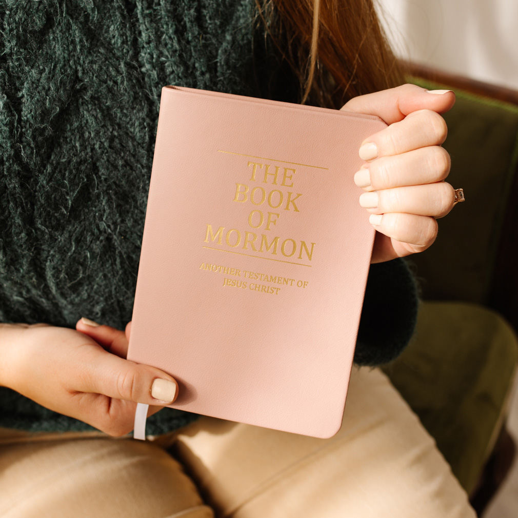 Pre-Made Hand-Bound Genuine Leather Book of Mormon - Blush Pink - LDP-HB-BOM-BPK-PM