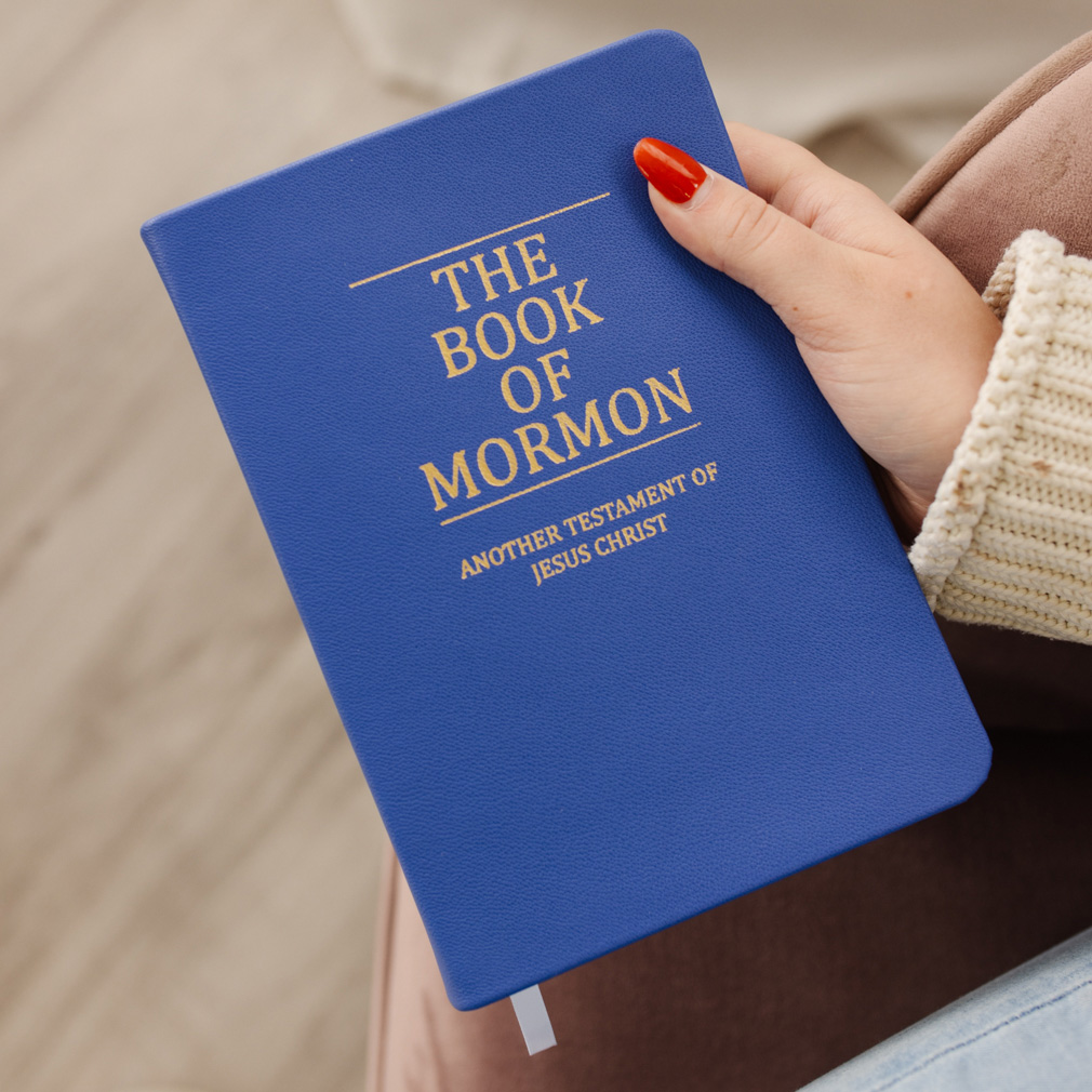 Hand-Bound Genuine Leather Book of Mormon - Medium Blue - LDP-HB-BOM-MBL