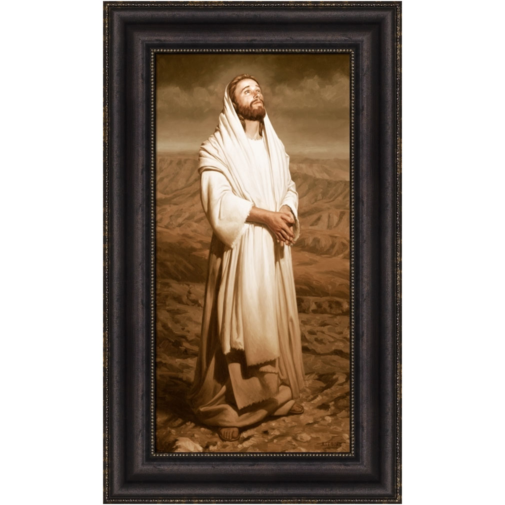 Heavenward - 19.5x32 Giclee Canvas, Dark Brown Frame pictures of christ,christ walking on water painting, joseph Brickey art, lds artwork, lds gifts, living christ, living christ picture