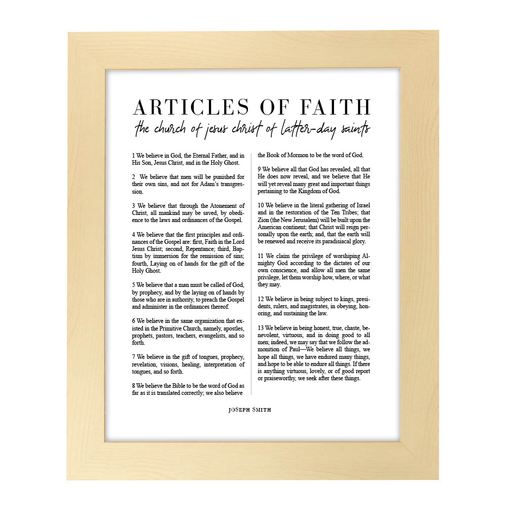 Framed Classic Articles of Faith - Natural Finish - LDP-ART-AOF-CLASS-NAT