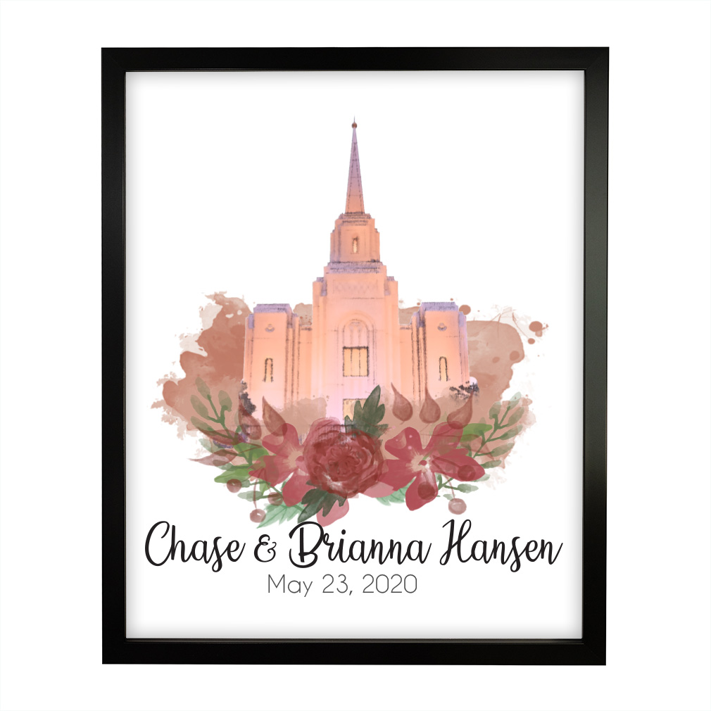 Personalized Rose Watercolor Temple - Wall Art lds poster, lds temple poster, lds temple vector poster