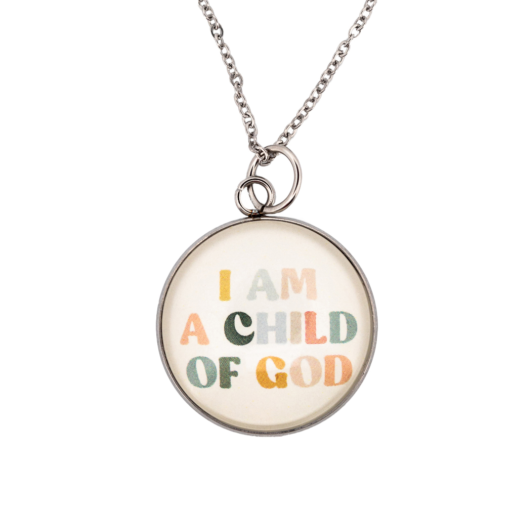 Glass Pendant Necklace - I Am A Child of God Word Art - LDP-GPN-CGW