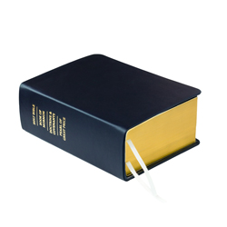 Pre-Made Hand-Bound Genuine Leather Quad - Navy Blue, White Ribbons