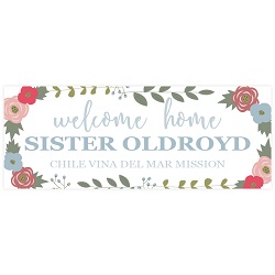 Floral Wreath Missionary Welcome Home Banner lds missionary banner, borders missionary banner, borders missionary poster, borders mission poster, state or country outline missionary banner