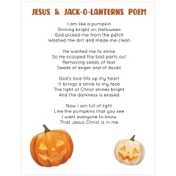Jesus and Jack-o-Lanterns Poem - Printable jesus and jack o lanterns, pumpkin prayer, christian pumpkin, jesus halloween poem