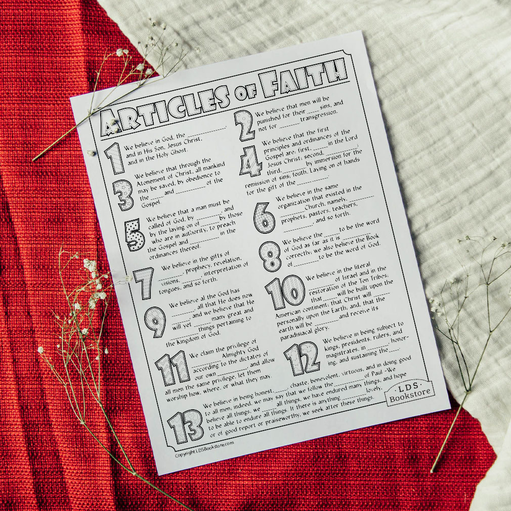Articles Of Faith Coloring Activity Page Printable