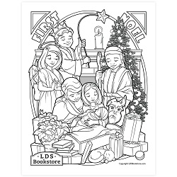 Family Nativity Coloring Page - Printable free lds coloring page, nativity coloring page, christmas coloring page, come follow me coloring page