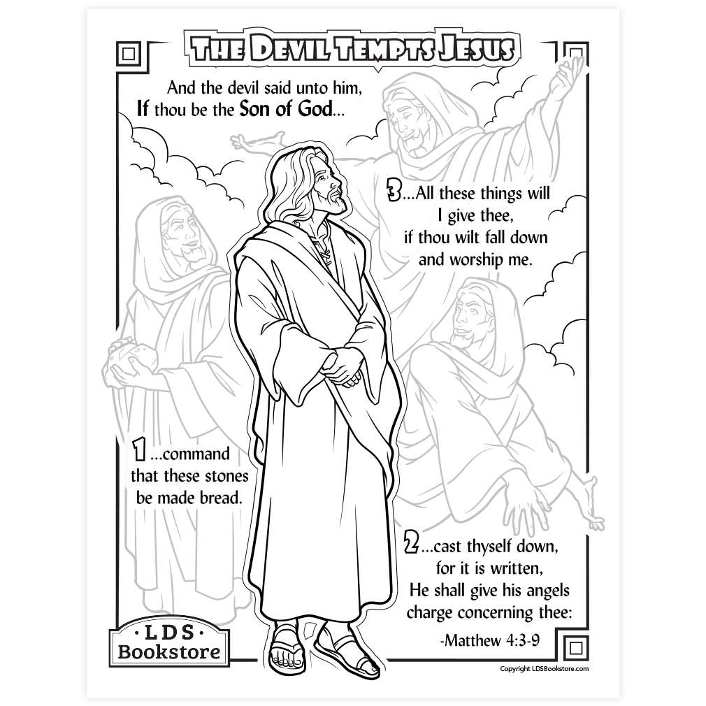 The Devil Tempts Jesus in the Wilderness Coloring Page - Printable - LDPD-PBL-COLOR-MATT4-3-9