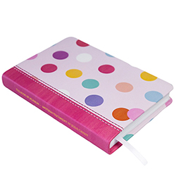 Hand-Bound Genuine Leather Book of Mormon - Polka Dot Party - LDP-HB-PBM-WHT-PDP
