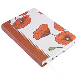 Hand-Bound Genuine Leather Book of Mormon - Red Poppies - LDP-HB-PBM-WHT-RP
