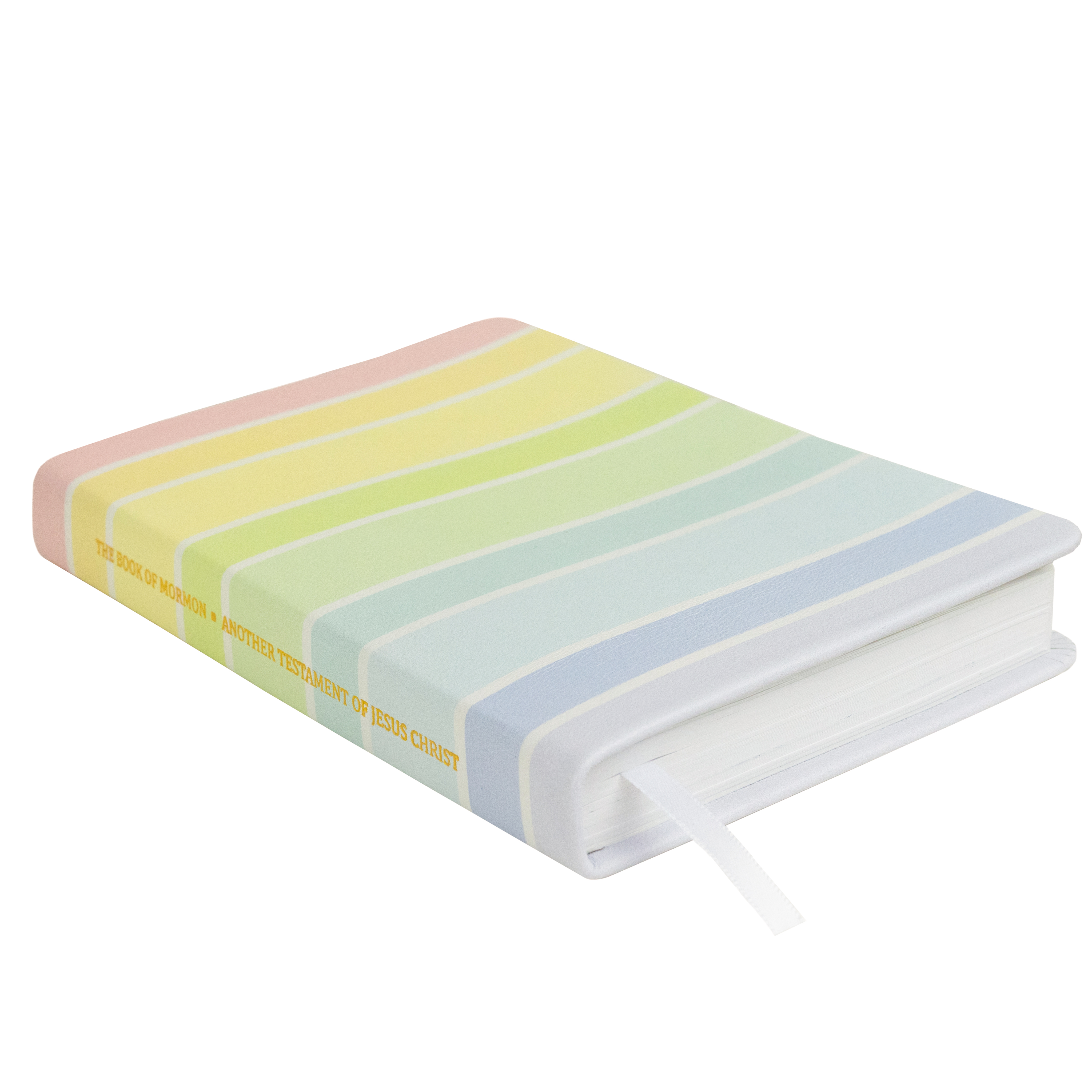 Hand-Bound Genuine Leather Book of Mormon - Sherbet Rainbow - LDP-HB-PBM-WHT-SR