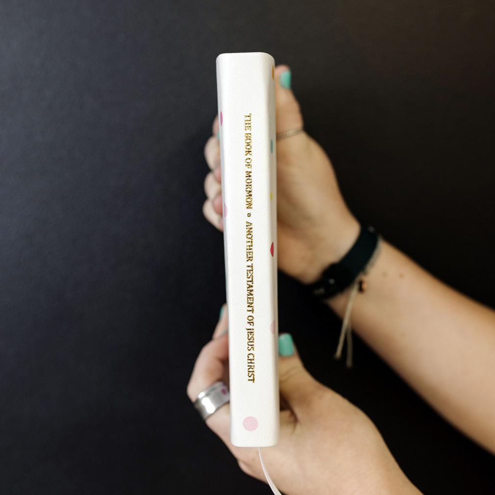 Hand-Bound Genuine Leather Book of Mormon - Ice Cream Polka Dots - LDP-HB-PBM-WHT-ICD
