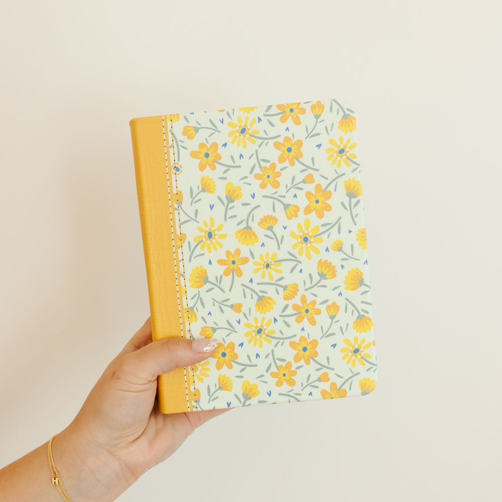 Hand-Bound Genuine Leather Bible - Buttercup Bouquet - LDP-HB-PRB-WHT-BUB