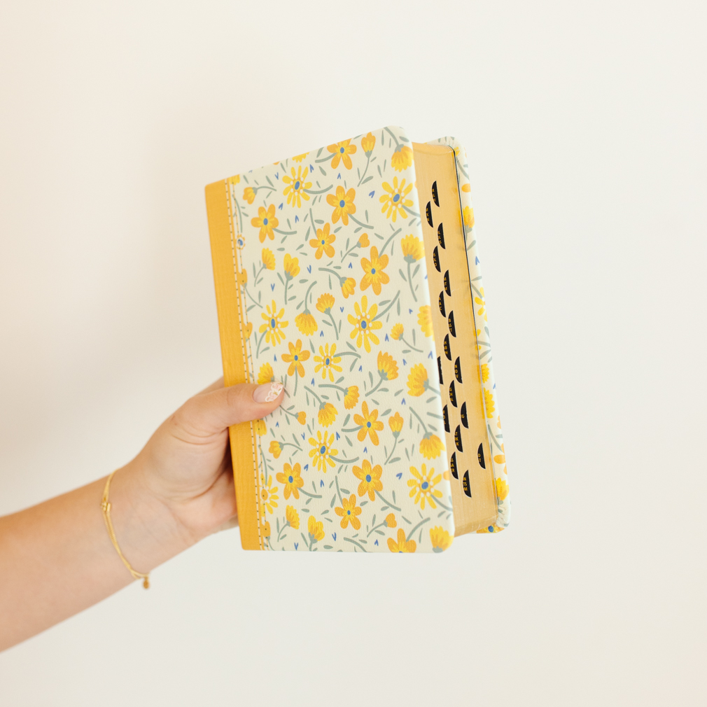 Hand-Bound Genuine Leather Bible - Buttercup Bouquet - LDP-HB-PRB-WHT-BUB