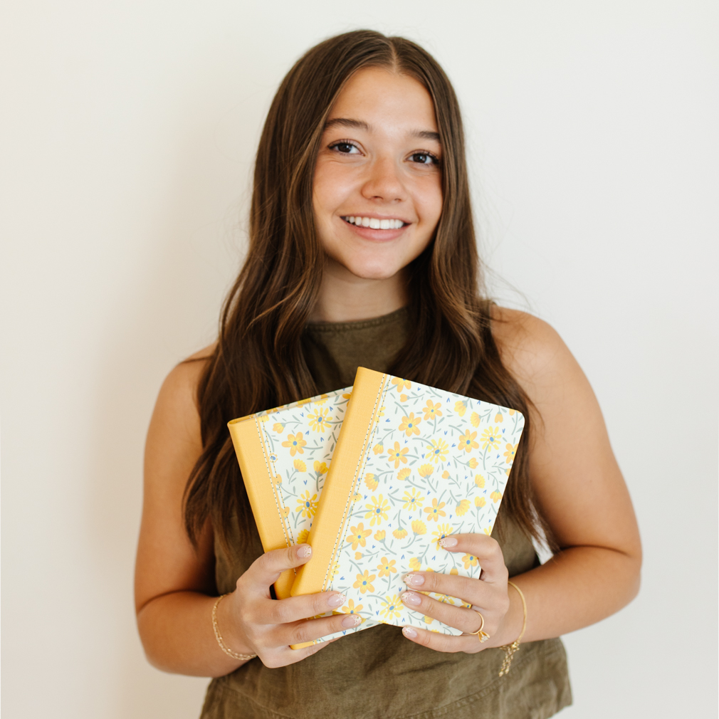 Hand-Bound Genuine Leather Bible - Buttercup Bouquet - LDP-HB-PRB-WHT-BUB