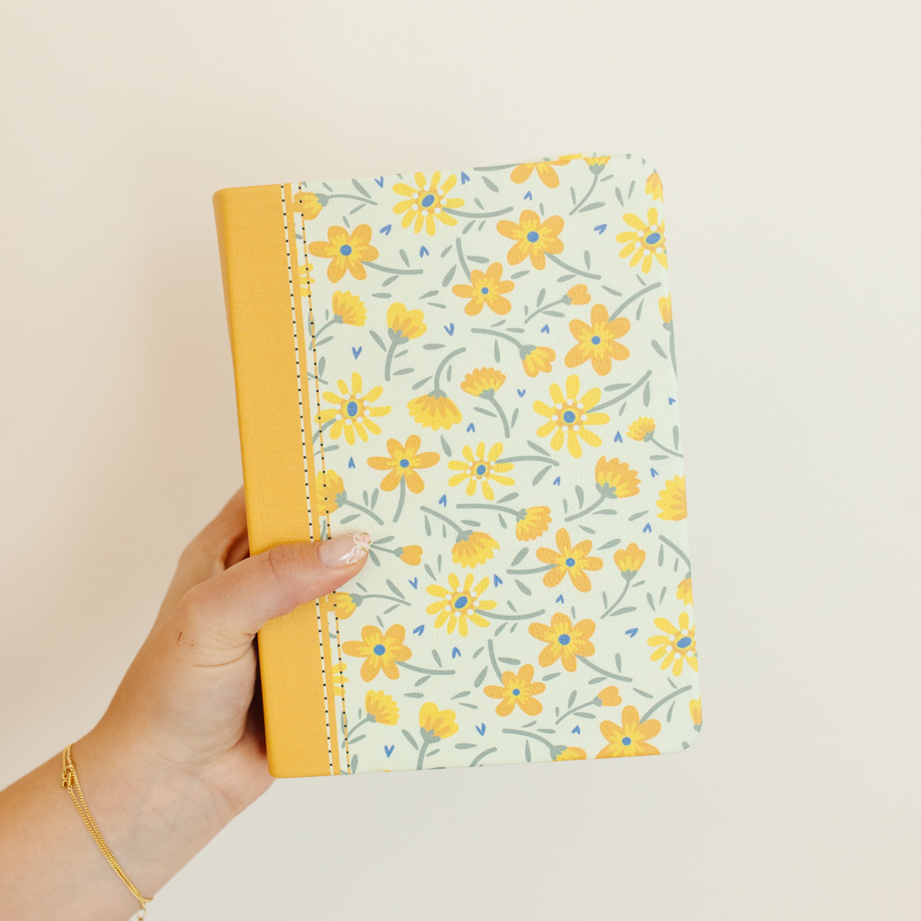 Hand-Bound Genuine Leather Quad - Buttercup Bouquet - LDP-HB-PRQ-WHT-BUB