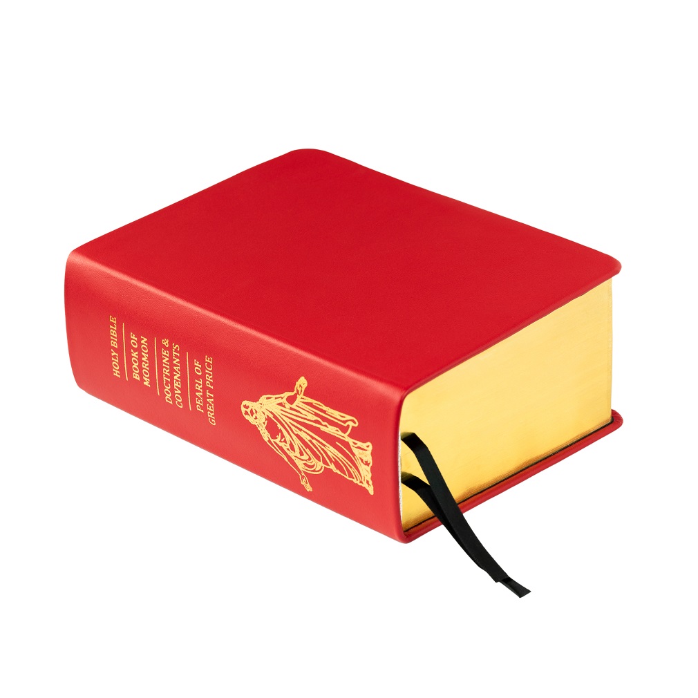 Pre-Made Hand-Bound Genuine Leather Quad - Cherry Red with Christus - LDP-HB-RQ-CHR-PM-CHR