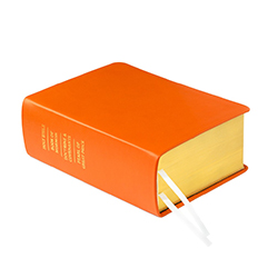 Pre-Made Hand-Bound Genuine Leather Quad - Marigold Orange orange lds scriptures, orange scriptures, orange lds quad