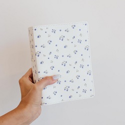 Hand-Bound Simulated Leather Quad - Blue Ditsy Floral patterned scriptures, patterned LDS quad, hand-bound scriptures, simulated leather quad, blue patterned scriptures, blue LDS quad, LDS scripture set, handmade LDS quad, faux leather scriptures, LDS gift, baptism gift, missionary gift, temple gift, scripture study, personalized scriptures, LDS quad combo, women’s LDS scriptures, custom LDS quad