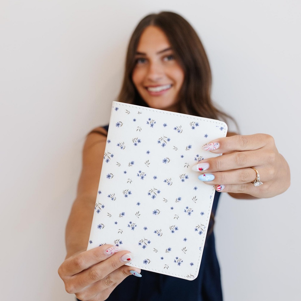 Hand-Bound Simulated Leather Quad - Blue Ditsy Floral - LDP-HB-PRQ-BDF