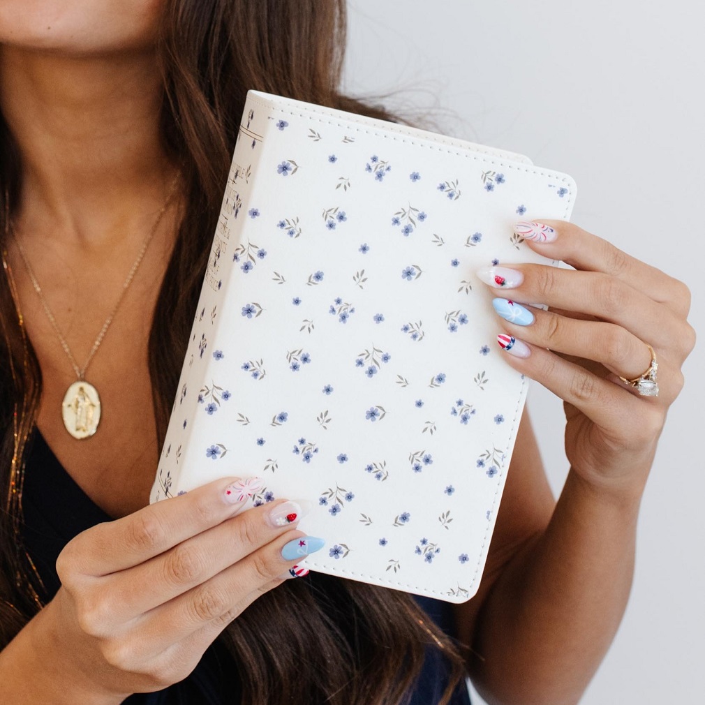 Hand-Bound Simulated Leather Quad - Blue Ditsy Floral - LDP-HB-PRQ-BDF