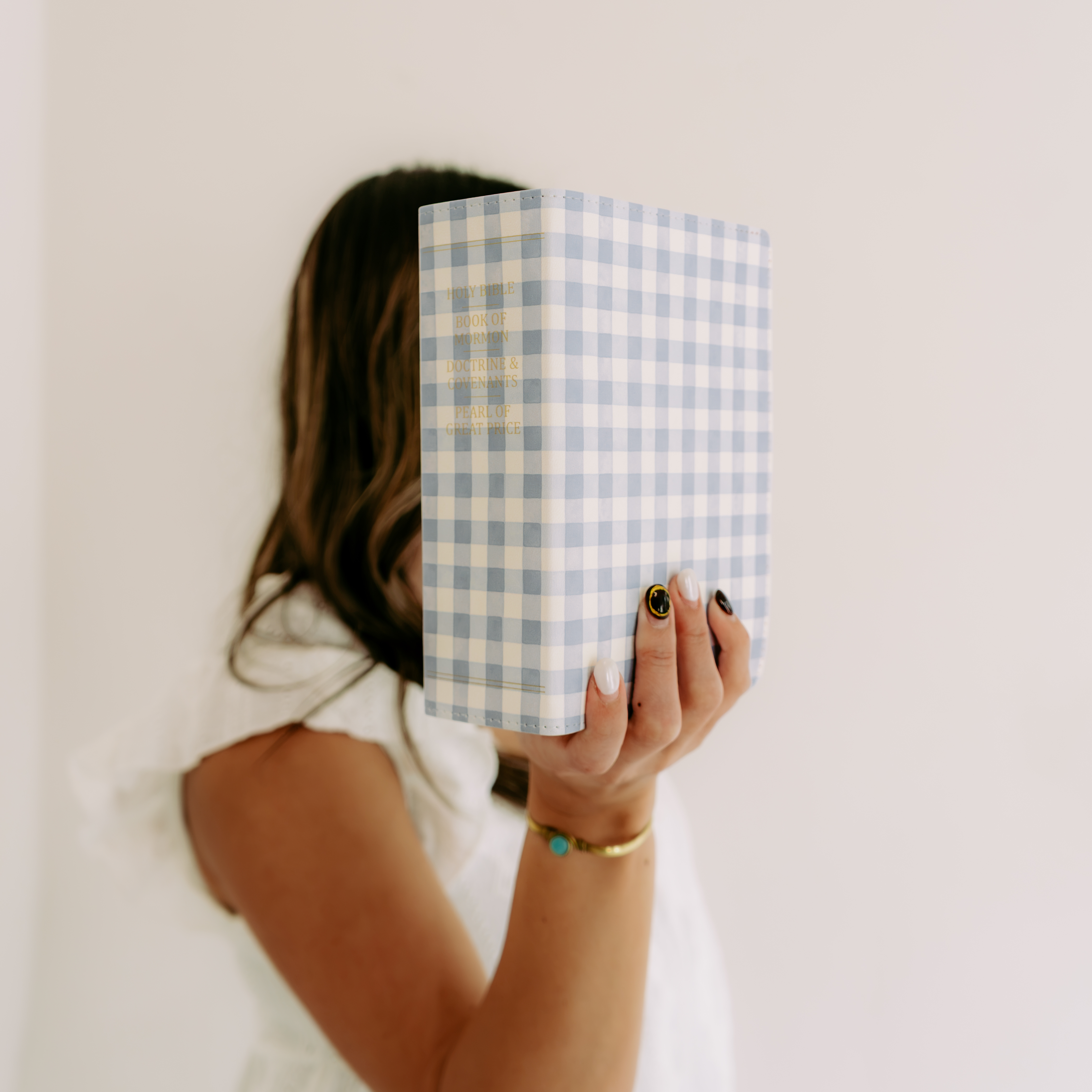 Hand-Bound Simulated Leather Quad - Blue Gingham - LDP-HB-PRQ-BG