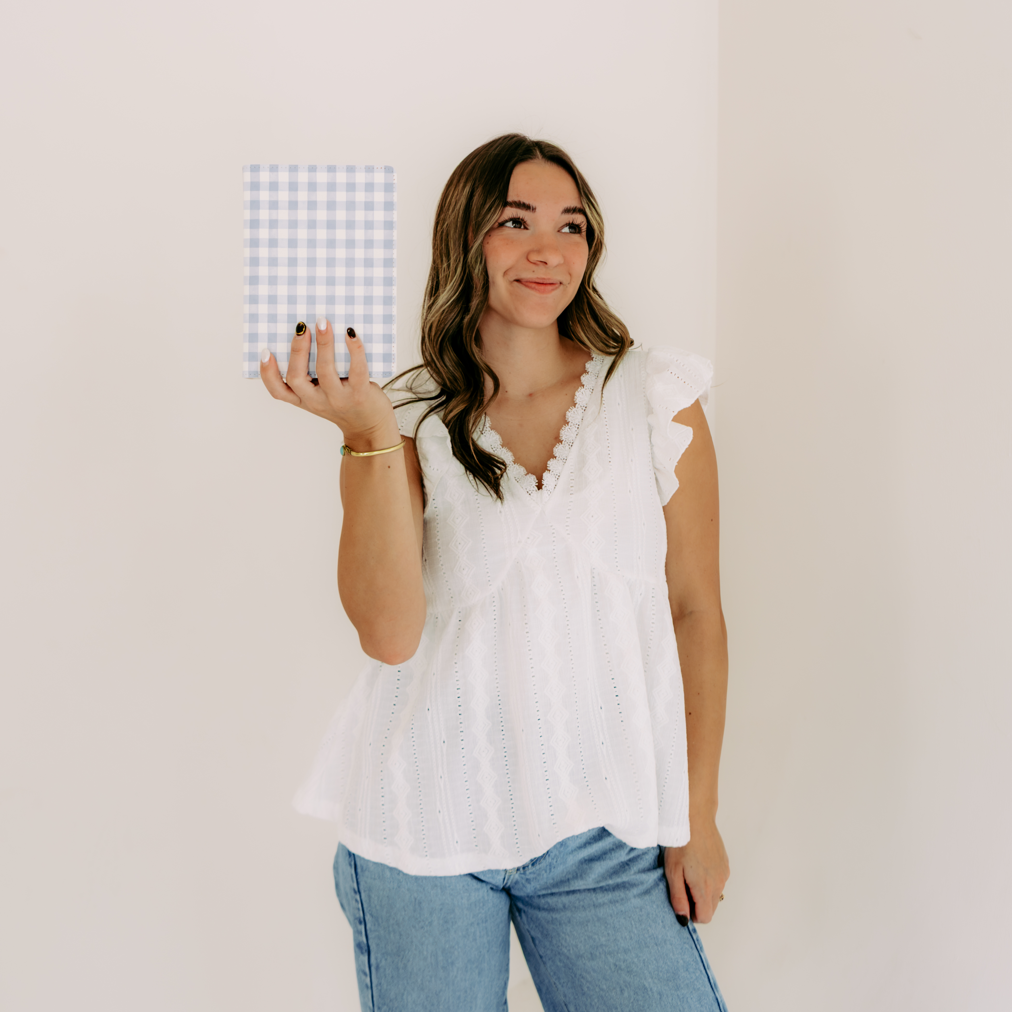 Hand-Bound Simulated Leather Quad - Blue Gingham - LDP-HB-PRQ-BG