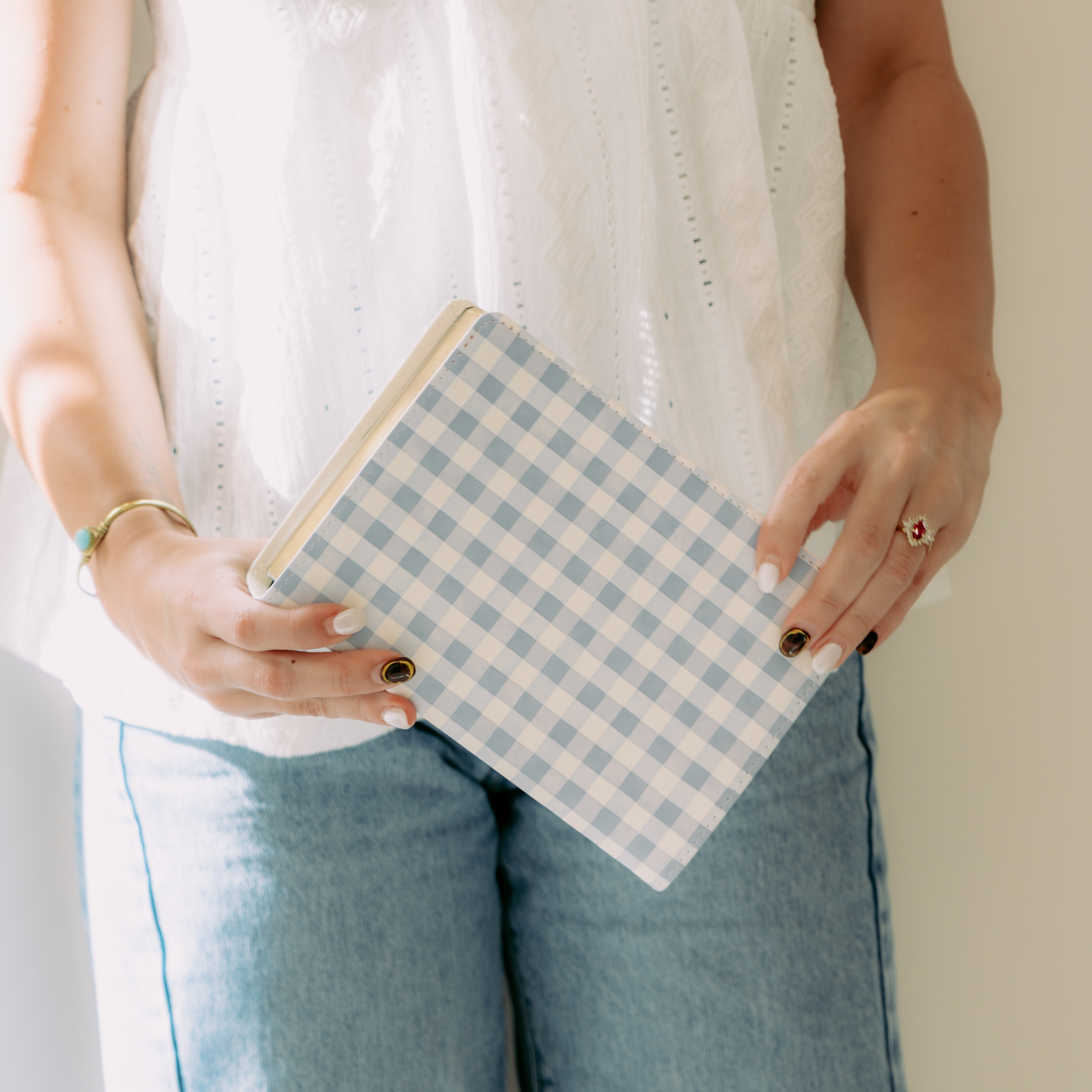 Hand-Bound Simulated Leather Quad - Blue Gingham - LDP-HB-PRQ-BG
