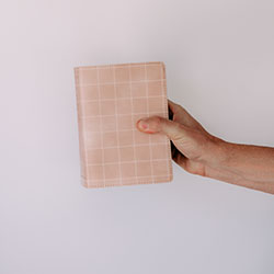 Hand-Bound Simulated Leather Quad - Aged Rodeo brown grid pattern, tan patterned scriptures, patterned LDS quad, hand-bound scriptures, simulated leather quad, rustic scriptures, masculine pattern scriptures, boyish scriptures, blue LDS quad, LDS scripture set, handmade LDS quad, sheepskin leather scriptures, LDS gift, baptism gift, missionary gift, temple gift, scripture study, personalized scriptures, LDS quad combo, women’s LDS scriptures, custom LDS quad