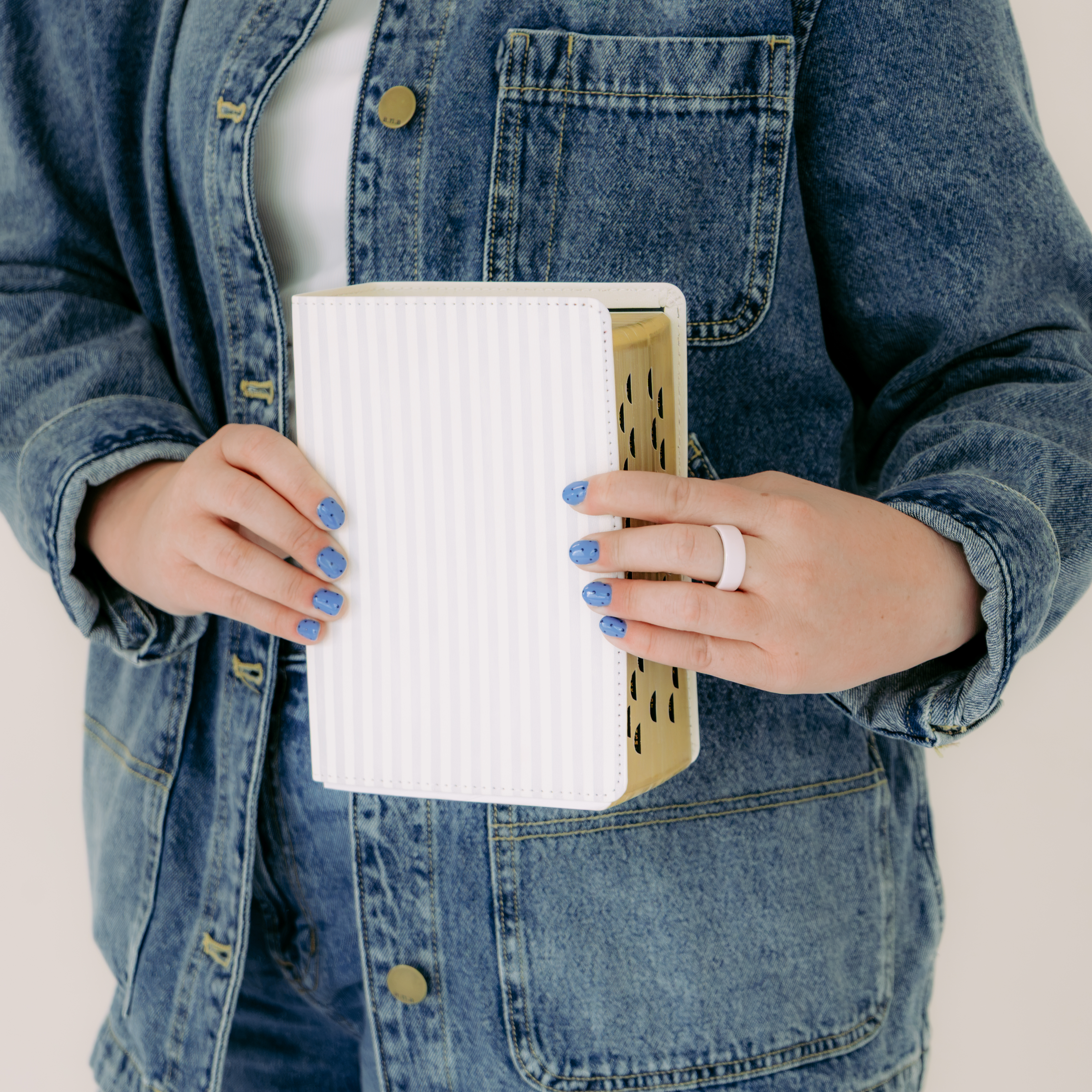 Hand-Bound Simulated Leather Quad - Nantucket Blue Stripe - LDP-HB-PRQ-NBS