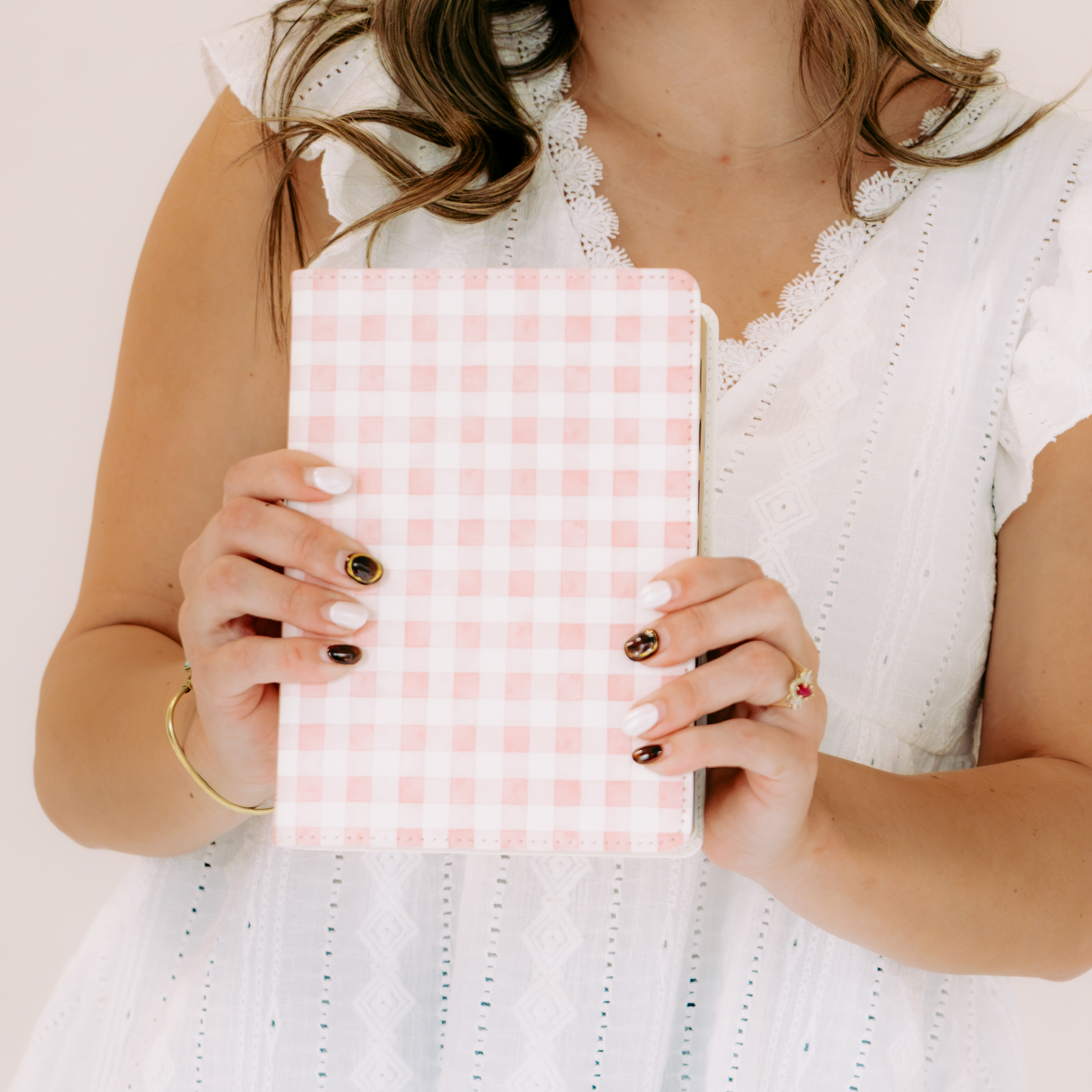 Hand-Bound Simulated Leather Quad - Pink Gingham - LDP-HB-PRQ-PG