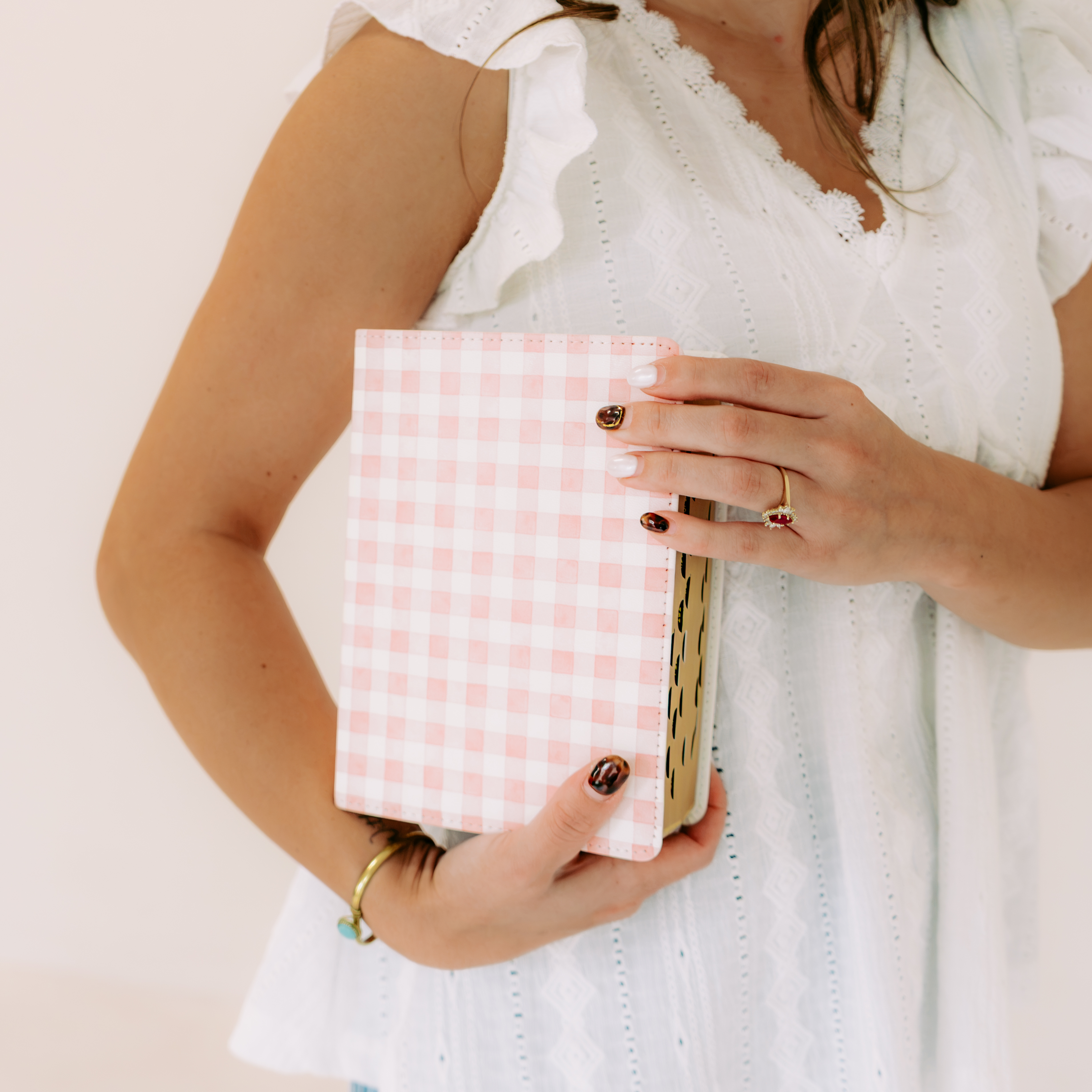 Hand-Bound Simulated Leather Quad - Pink Gingham - LDP-HB-PRQ-PG