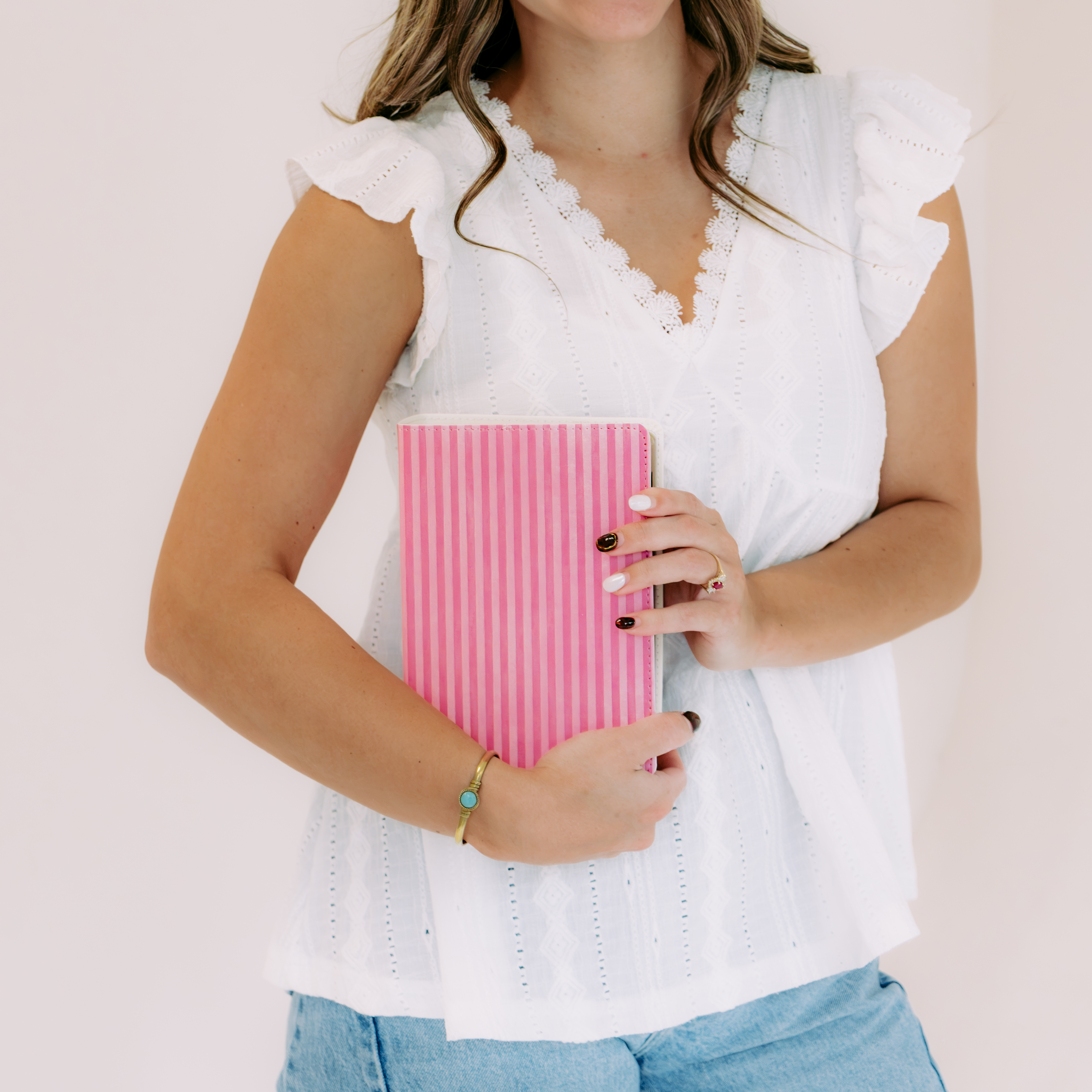 Hand-Bound Simulated Leather Quad - Raspberry Pink Stripe - LDP-HB-PRQ-RPS